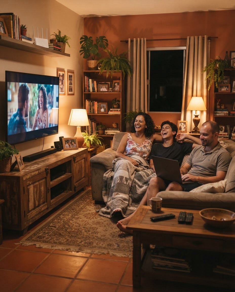 Família usando a internet fibra da BiteByte